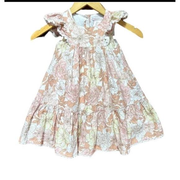 Catherine Malandrino Pink Floral Dress Ruffled Hem Size 4T Girls - Picture 1 of 5